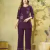 Beautiful Wine Pure Cotton Multi Thread Work Kurti