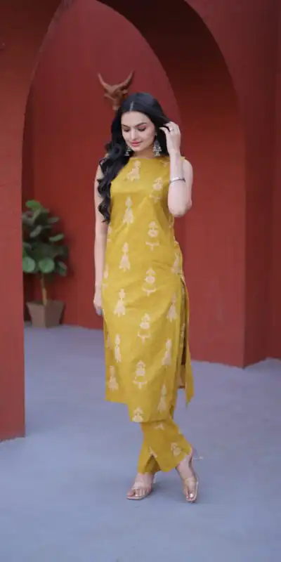 Classic Mustard Cotton Printed Kurti