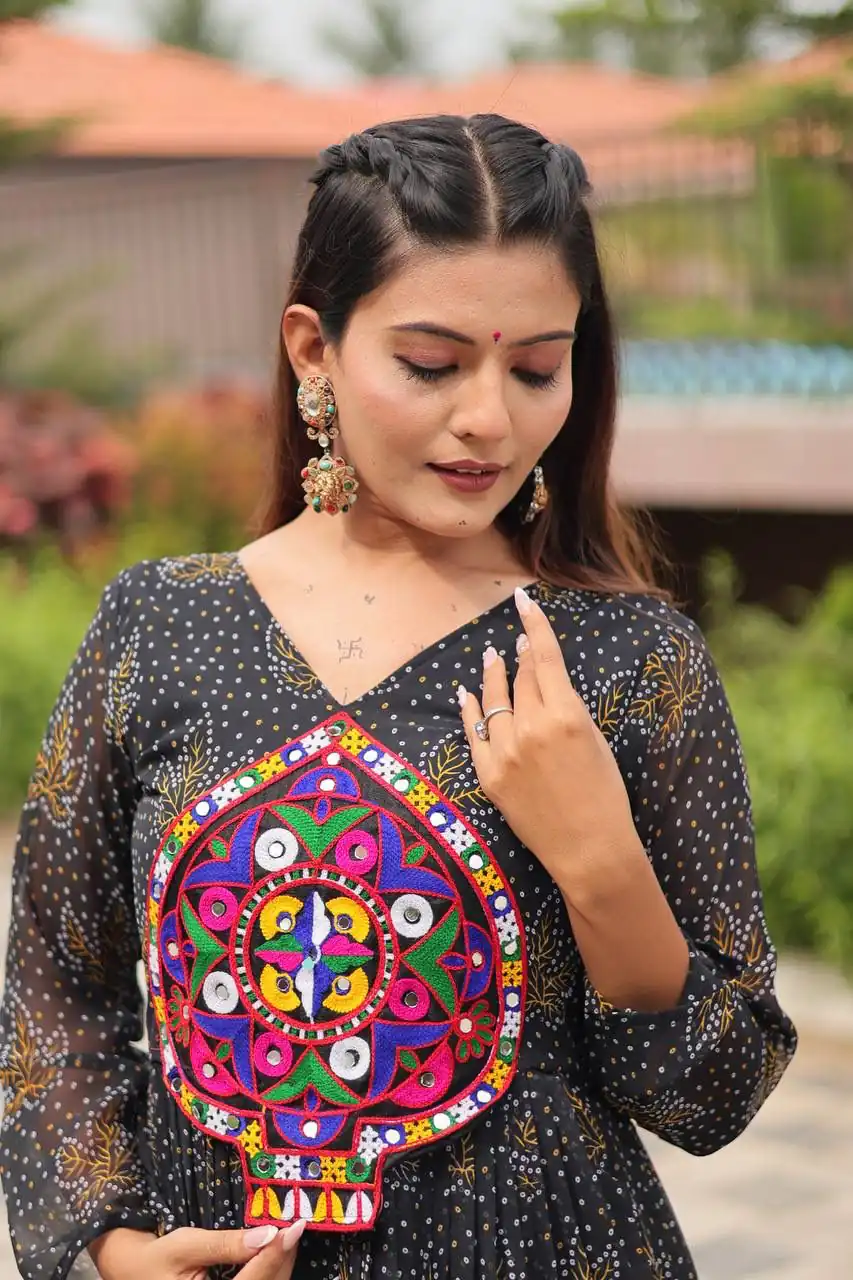 Cool Black Faux Georgette Gamathi Work Gown
