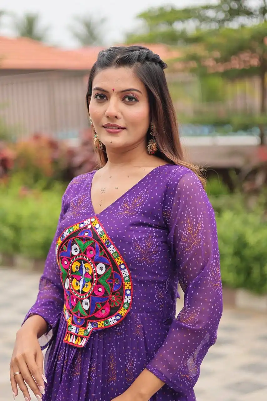Cool Purple Faux Georgette Gamathi Work Gown