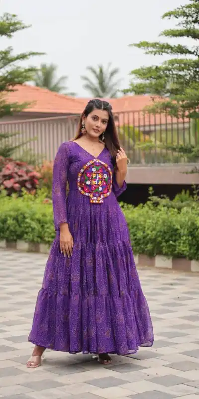 Cool Purple Faux Georgette Gamathi Work Gown