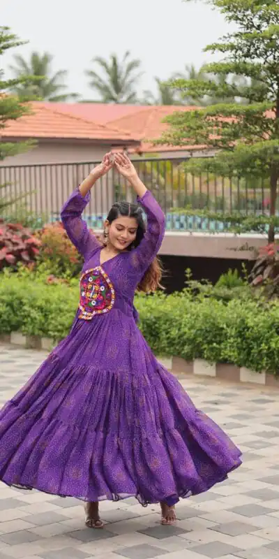Cool Purple Faux Georgette Gamathi Work Gown