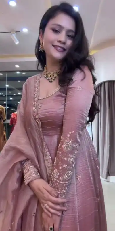 Elegant Onion Crunchy Silk Embroidery Cut Work Gown