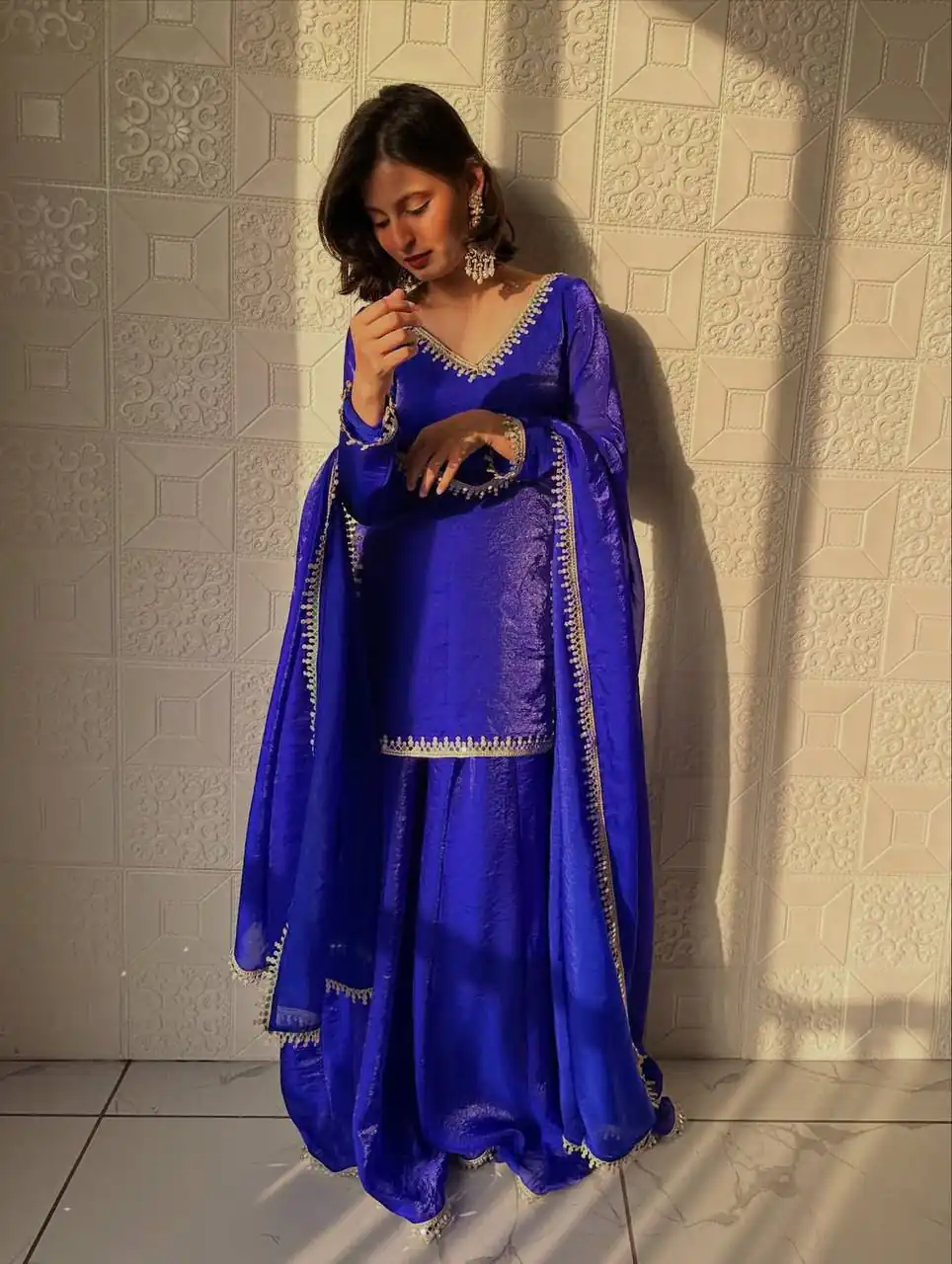 Elegant Royal Blue Fandy Silk Embroidery Work Salwar Suit