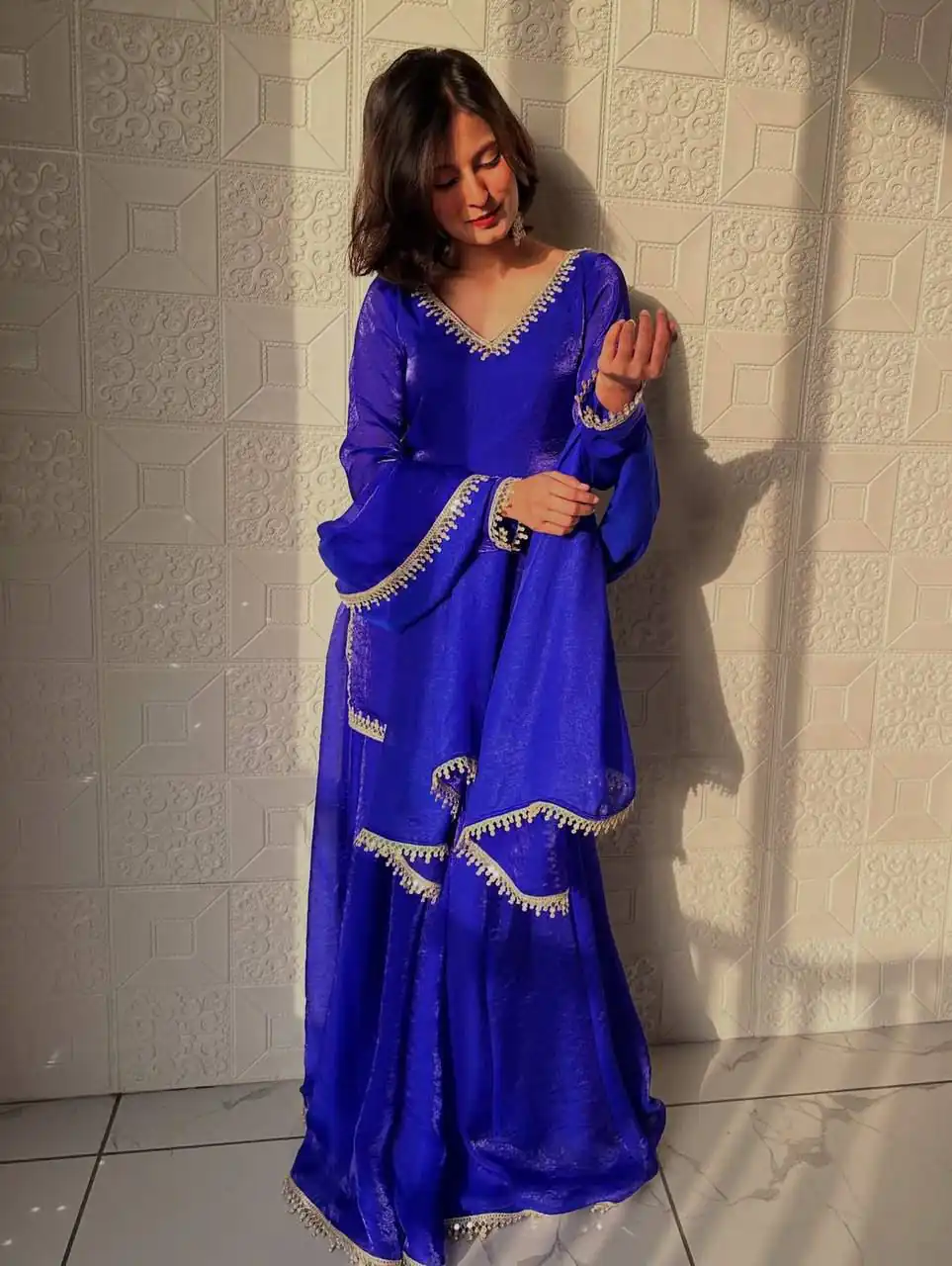 Elegant Royal Blue Fandy Silk Embroidery Work Salwar Suit