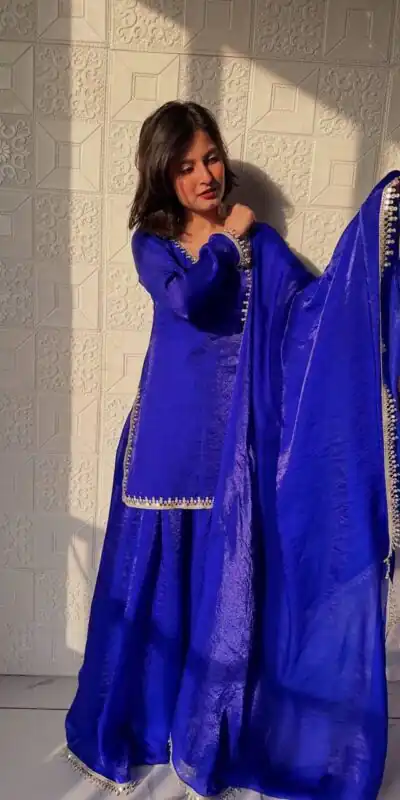 Elegant Royal Blue Fandy Silk Embroidery Work Salwar Suit