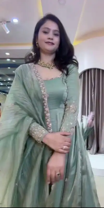 Elegant Sea Green Crunchy Silk Embroidery Cut Work Gown