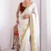 Elegant White Fendy Satin Embroidery Work Saree