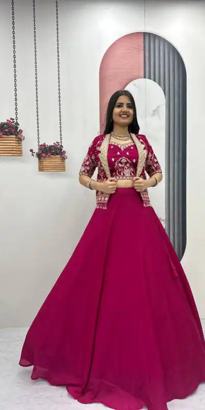Fancy Pink Chinon Embroidery Work Lehenga Choli