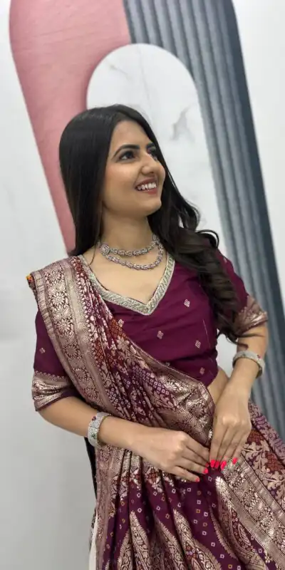 Fancy Wine Jacquard Silk Moti Work Lehenga Choli