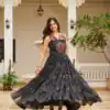 Graceful Black Georgette Bandhni Print Mirror Work Gown