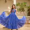 Graceful Blue Georgette Bandhni Print Mirror Work Gown
