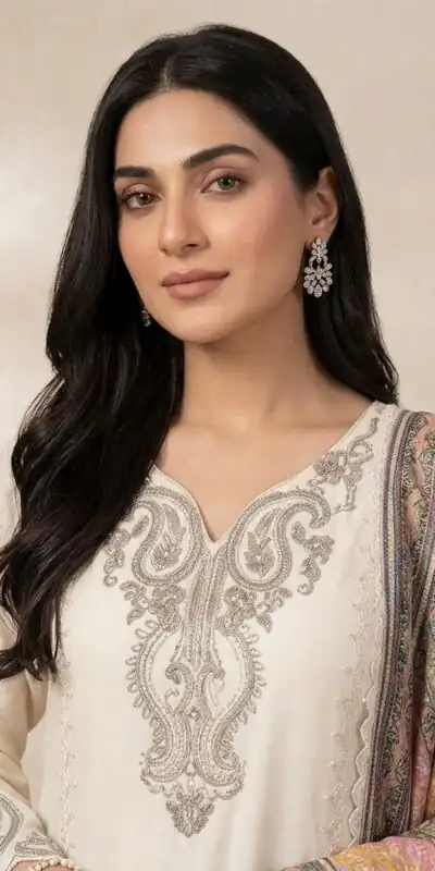 Grand Cream Star Georgette Embroidery Work Salwar Suit
