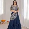 Lovely Nay Blue French Crape Embroidery Work Saree