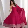 Nice Pink Roman Silk Chanderi Embroider Work Anarkali Suit