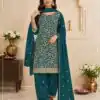 Peaceful Blue Blooming Georgette Embroidery Work Salwar Suit