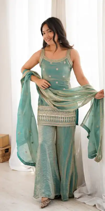 Perfect Sea Green Fendy Silk Sequence Work Salwar Suit