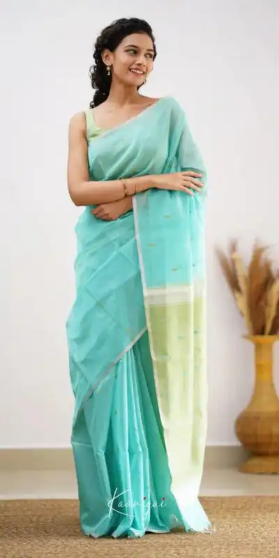 Perfect Sky Blue Soft Lilan Slab Weaving Work Saree
