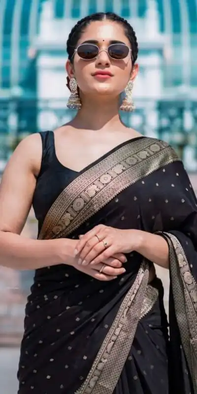 Pretty Black Soft Lichi Silk Jacquard Work Saree