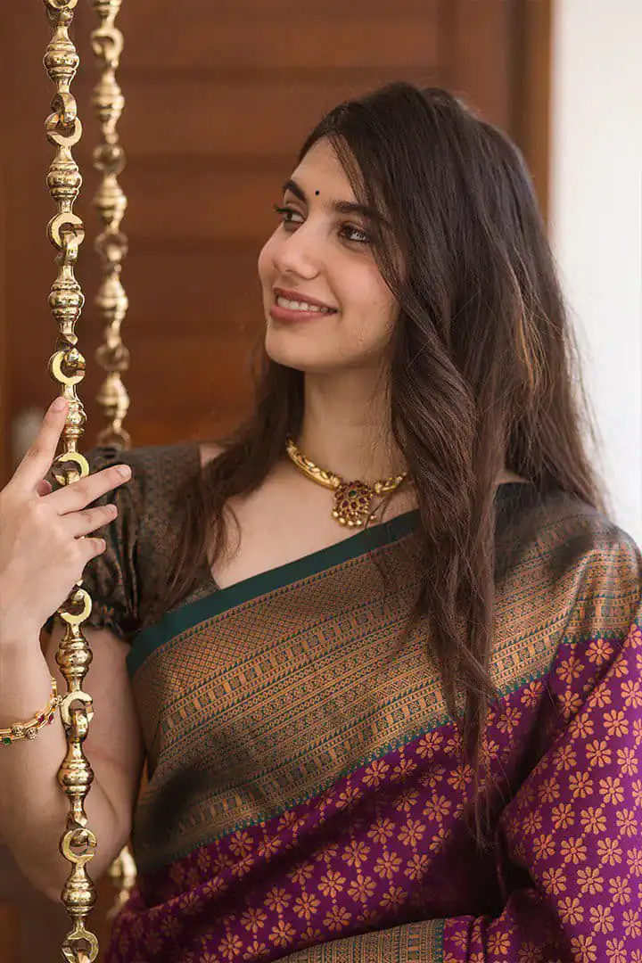 Pretty Maroon Lichi Silk Jacquard Work Saree