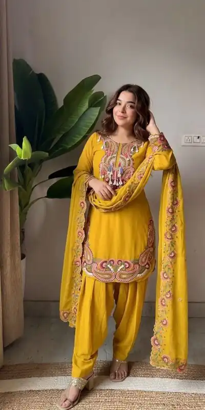 Pretty Mustered Georgette Embroidery Work Salwar Suit