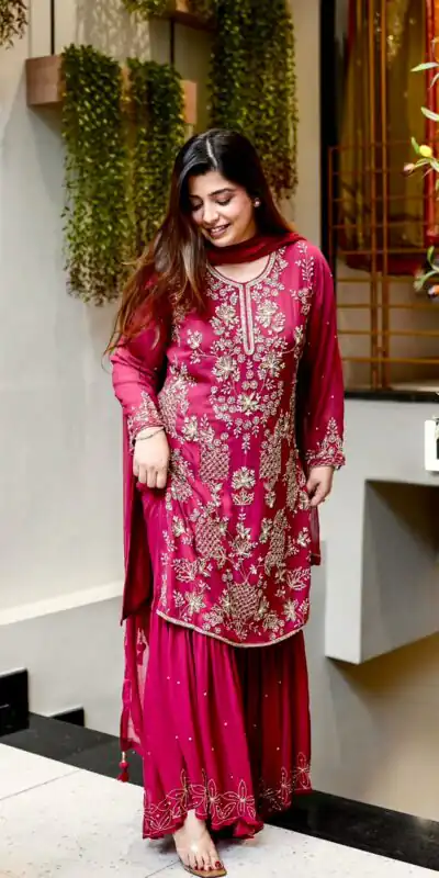 Pretty Pink Faux Georgette Embroidery Work Salwar Suit