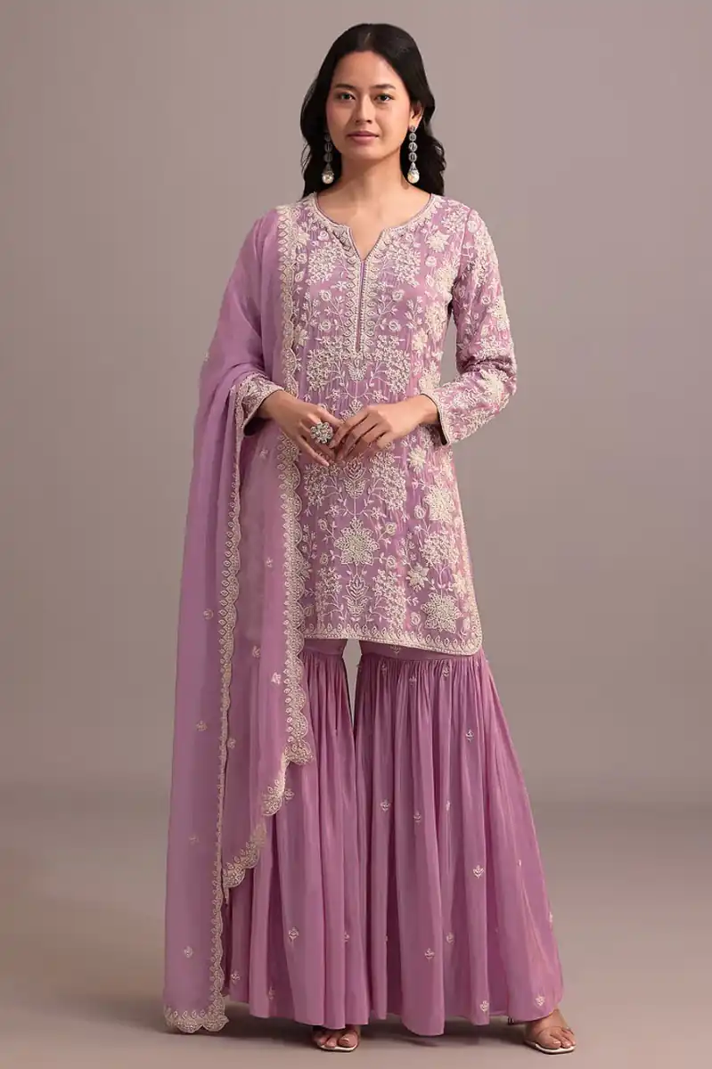 Shiny Onion Georgette Embroidery Lace Work Salwar Suit