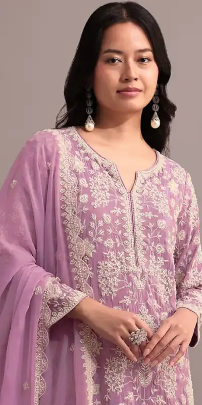 Alternative view of Shiny Pista Georgette Embroidery Lace Work Salwar Suit
