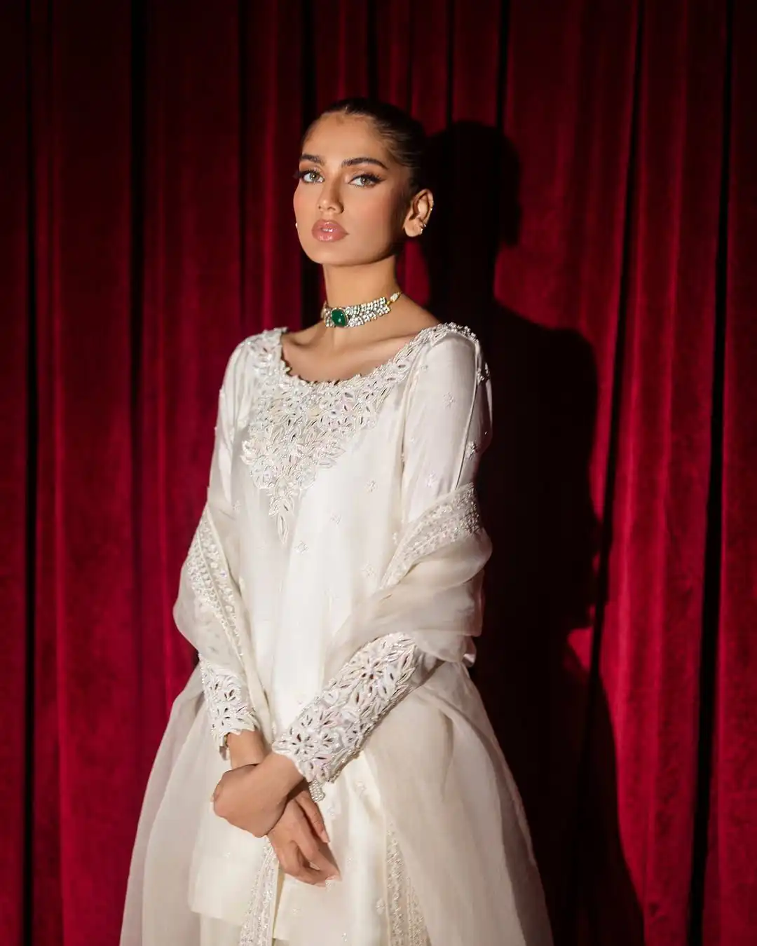 Shiny White Glass Roman Silk Sequence Work Salwar Suit