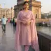 Solid Baby Pink Chinon Embroidery Work Salwar Suit