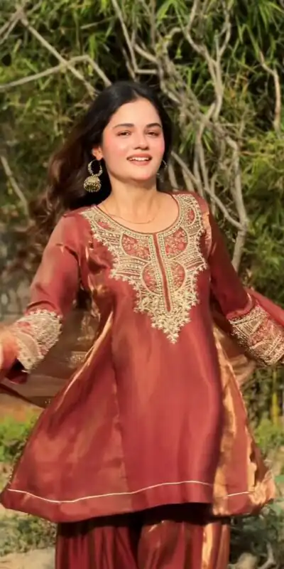 Stunning Rust Fandy Silk Embroidery Work Salwar Suit