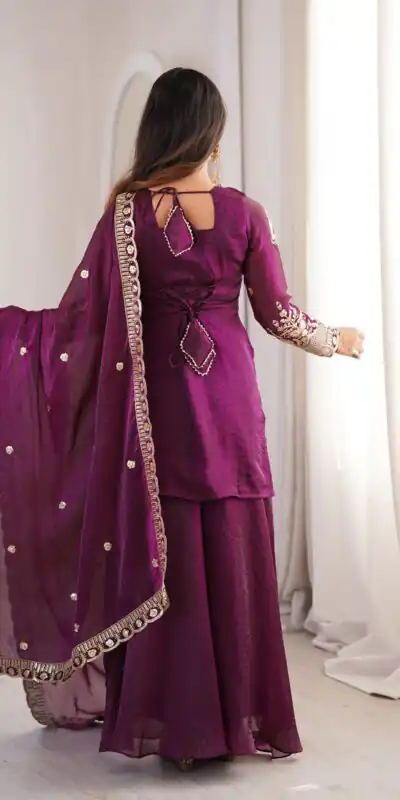 Stunning Wine Fendy Silk Embroidery Work Salwar Suit