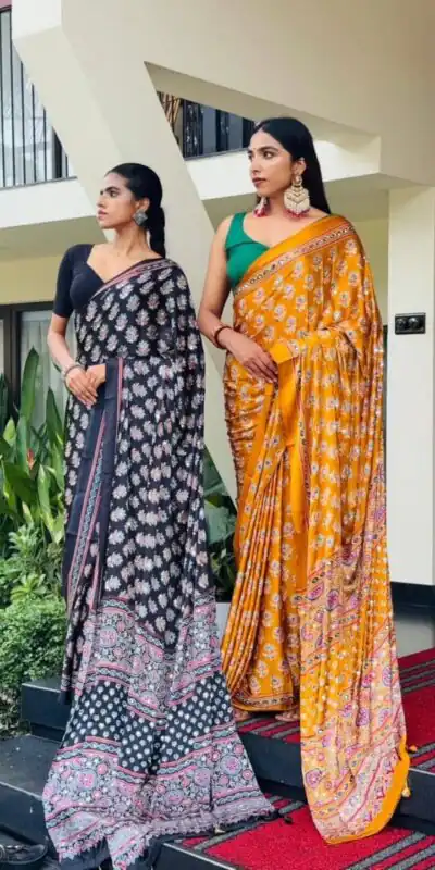 Stunning Yellow Soft Satin Crap Real Mirror Work Saree