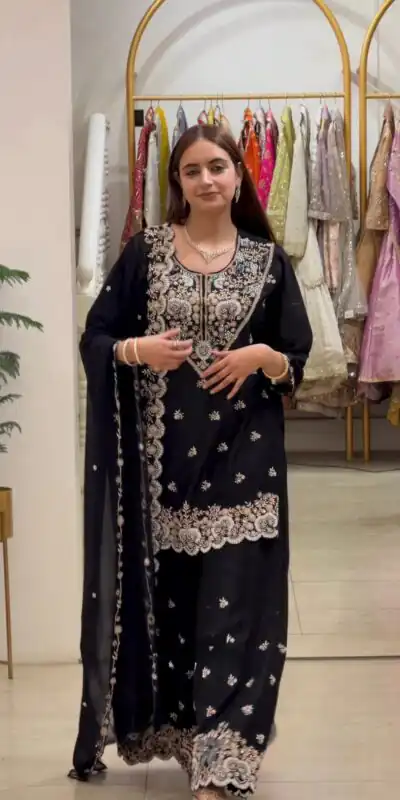 Stylist Black Faux Georgette Sequence Salwar Suit