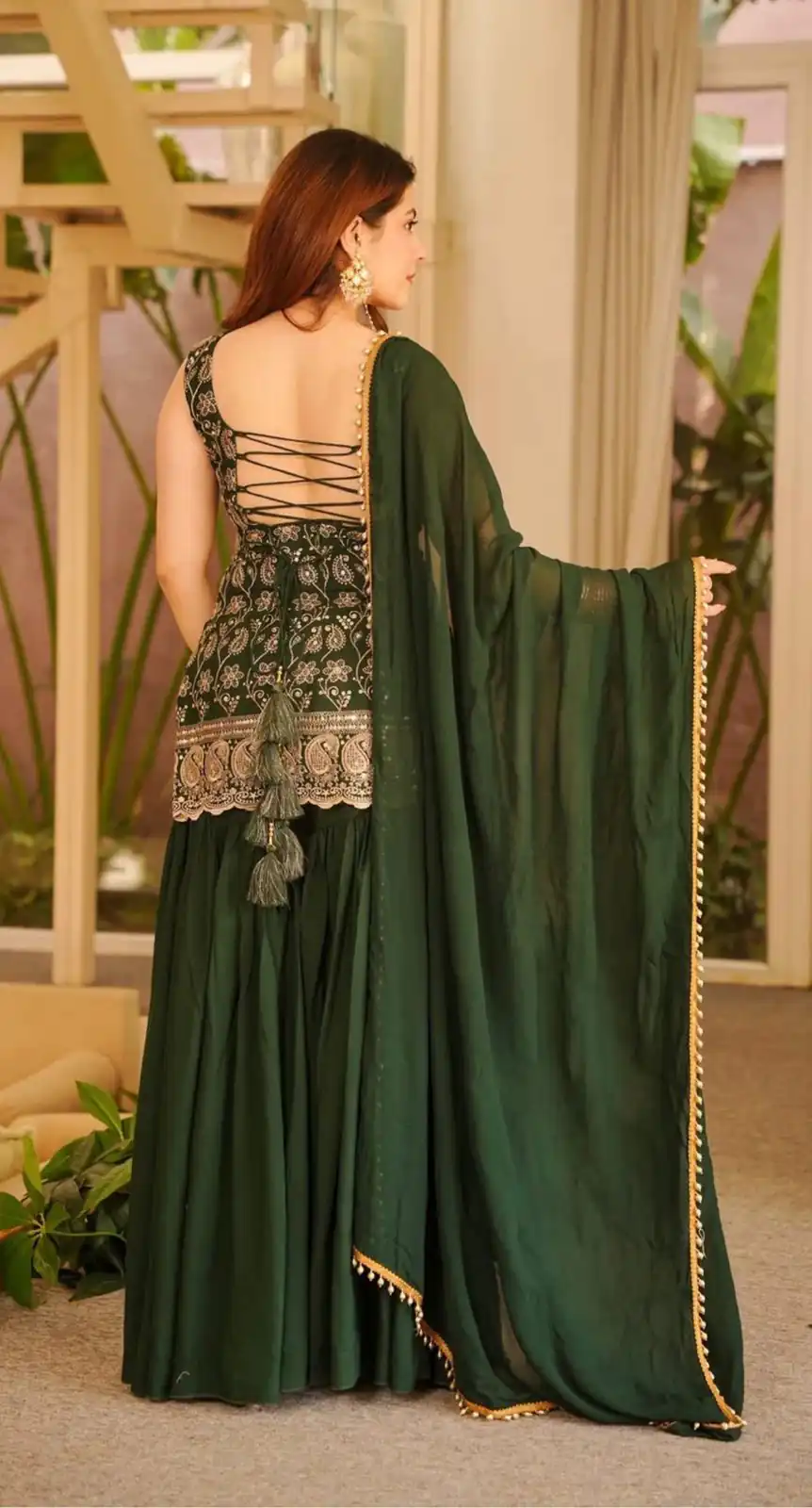 Stylist Green Blooming Faux Georgette Embroidery Work Salwar Suit