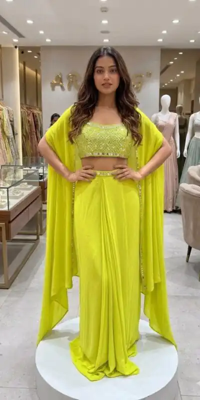 Super Lime Green French Crape Mirror Work Salwar Suit
