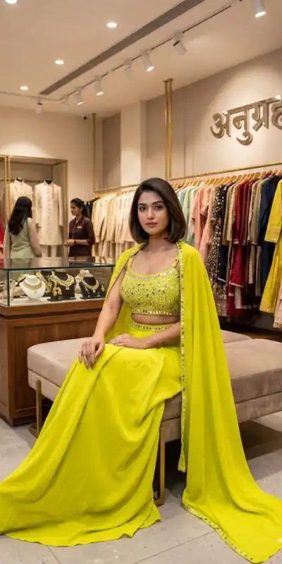 Super Lime Green French Crape Mirror Work Salwar Suit