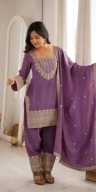 Super Onion Vichitra Silk Embroidery Work Salwar Suit