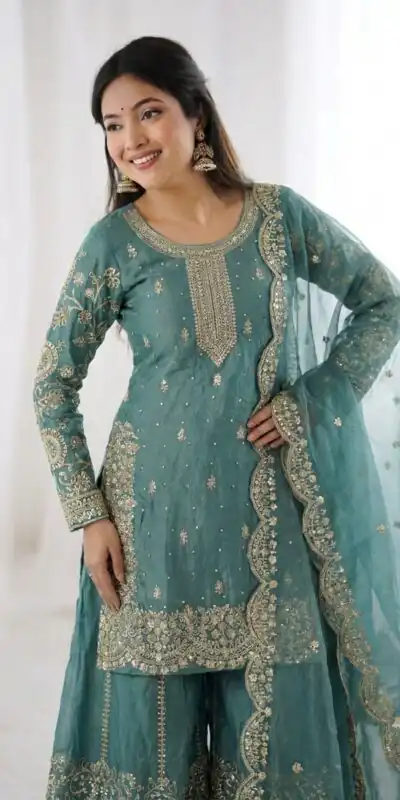 Super Sea Green Fendy Silk Embroidery Work Salwar Suit