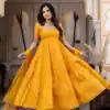 Super Yellow Chanderi Jacquard Butti Mirror Work Anarkali Suit