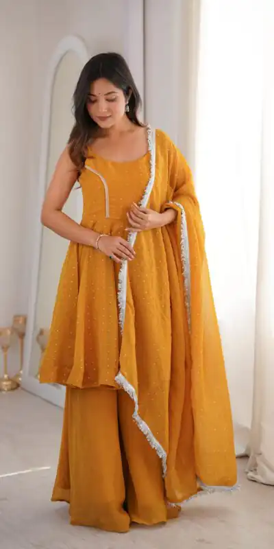 Super Yellow Crunchy Silk Zarkhand Work Salwar Suit