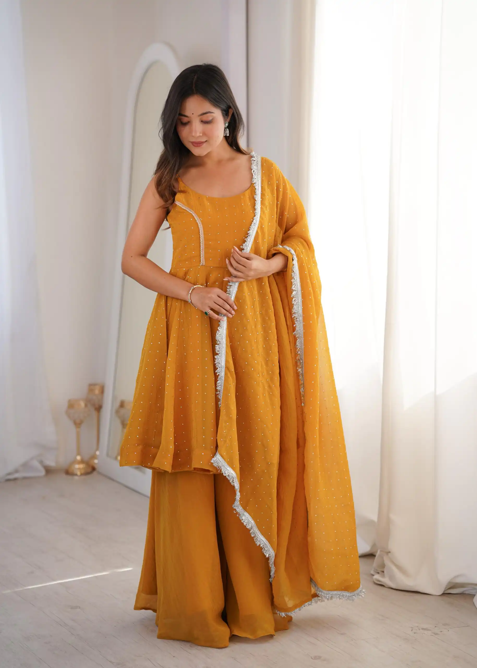 Super Yellow Crunchy Silk Zarkhand Work Salwar Suit