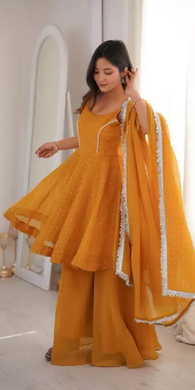 Super Yellow Crunchy Silk Zarkhand Work Salwar Suit