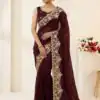 Trendy Maroon Space Silk Embroidery Zari Work Saree