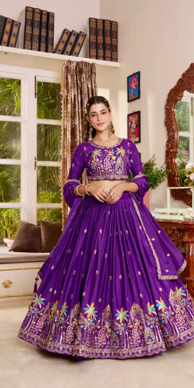 Trendy Purple Crap Silk Embroidery Work Lehenga Choli