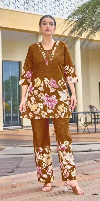 Trendy Rust Pure Cotton Handwork Work Kurti