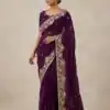 Trendy Wine Space Silk Embroidery Zari Work Saree