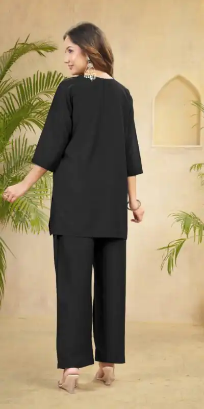 Unique Black Viscose Rayon Embroidery Work Kurti
