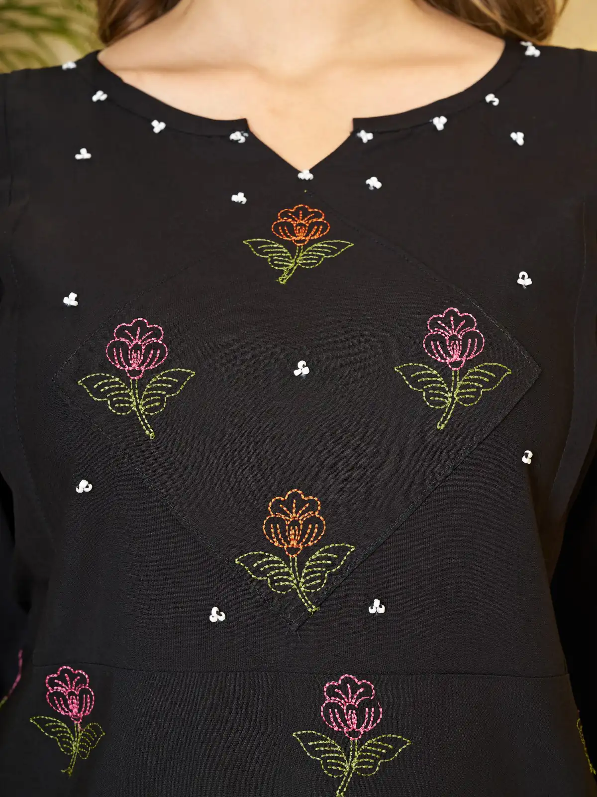 Unique Black Viscose Rayon Embroidery Work Kurti