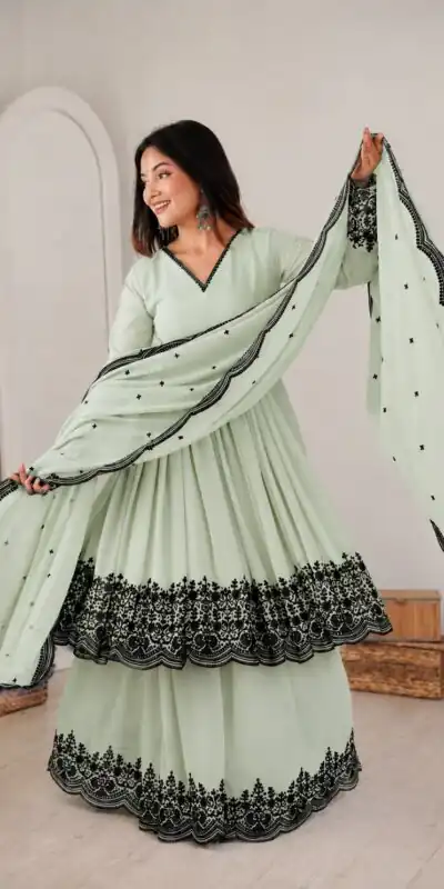 Unique Pista Faux Georgette Embroidery Work Salwar Suit